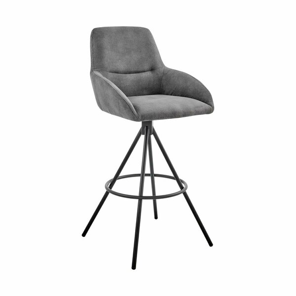 Armen Living 26 in. Odessa Counter Height Bar Stool in Charcoal Fabric & Black Finish LCODBACH26